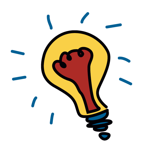 A stylized yellow lightbulb with a red raised fist inside, surrounded by blue accent lines.